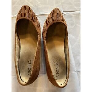 Vionic Tan Suede Perforated Loafers